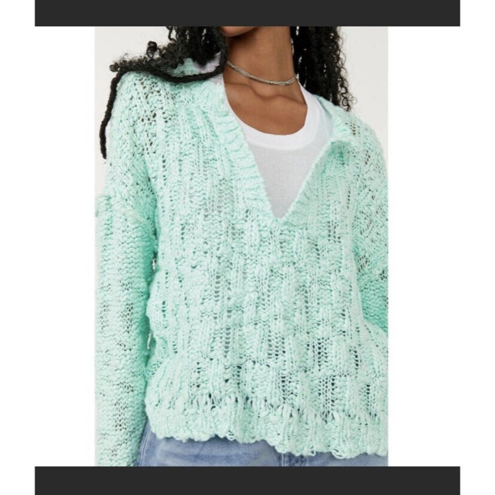 NWT Free People Josephine Cotton Pulover Sweater Small Frozen Melon c3315